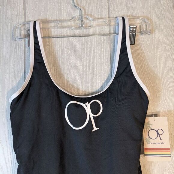 OP Ocean Pacific Scoop Neck One Piece Classic Swim Suit Black White SZ L NWT - Picture 5 of 8